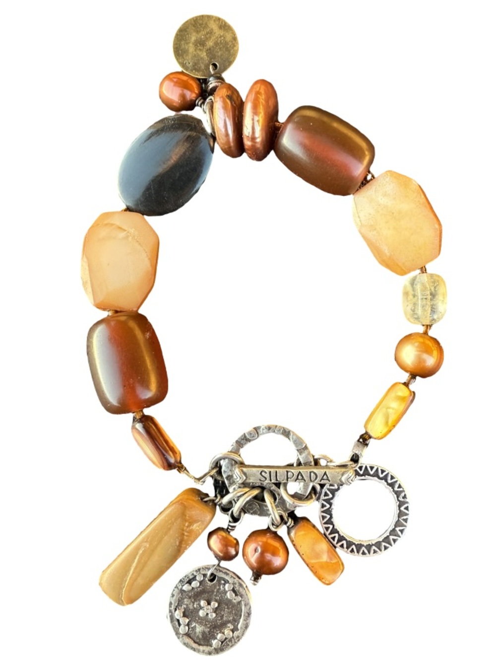 Silpada Vintage 925 Sterling Silver Charm Bracelet Mixed Stone Freshwater Pearl